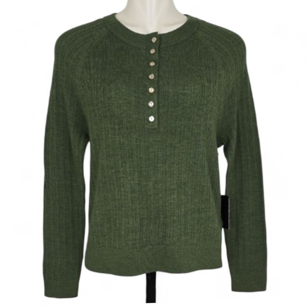 NWT MAX STUDIO Women's Green Extrafine Merino Wool Ribbed Sweater M
